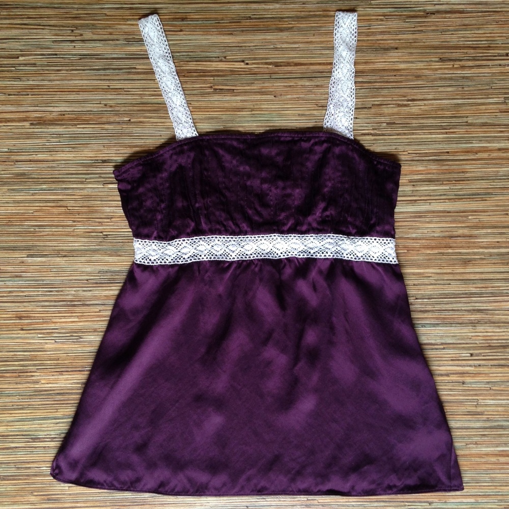 New York Company Cami Burgundy 100% Silk Lace Trim
